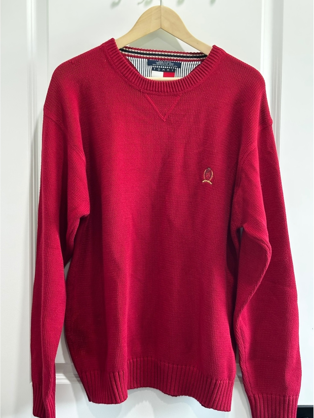 Vintage 90s Tommy Hilfiger Crest Logo Crewneck Sweater Red XL
